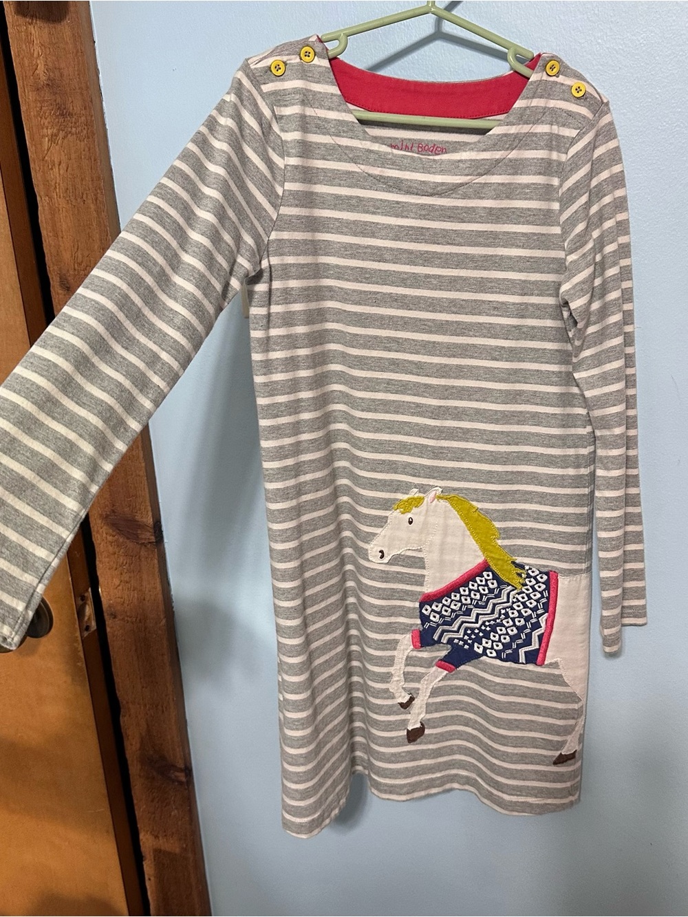 Girls' Gray & White Striped Dress with Horse Appliqué - Pink Accent